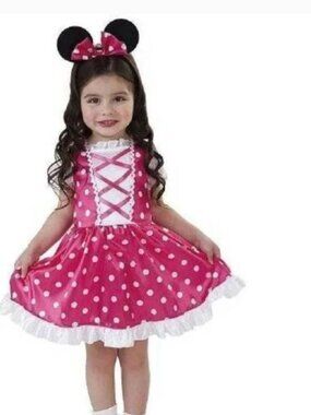 Mouse Halloween Costume 2/4 Pink White Polka Dot Dress & Ears Girls 2 Pc Toddler